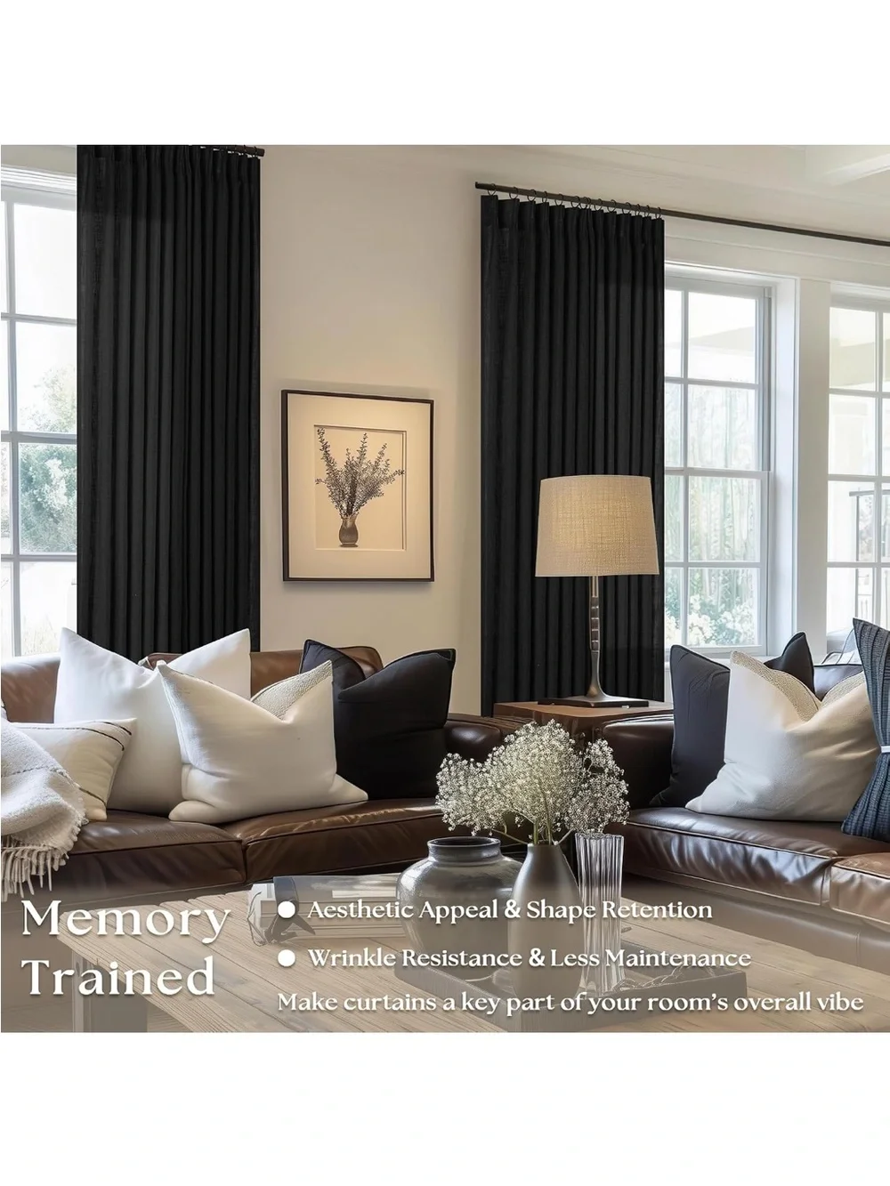 Seeluck Black Pleated Room-Darkening Curtain Panels - Home Accents 86 in long